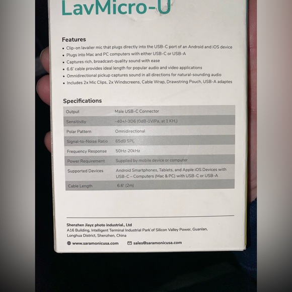 NEW- Saramonic-Lavalier Mic w/USB-C Output, 6.6' Cable/USB Adapter - Picture 14 of 16